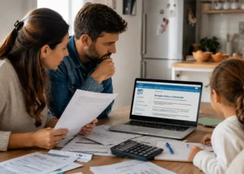 Famiglia consulta documenti e sito Inps per aggiornare l'Isee necessario all'Assegno unico