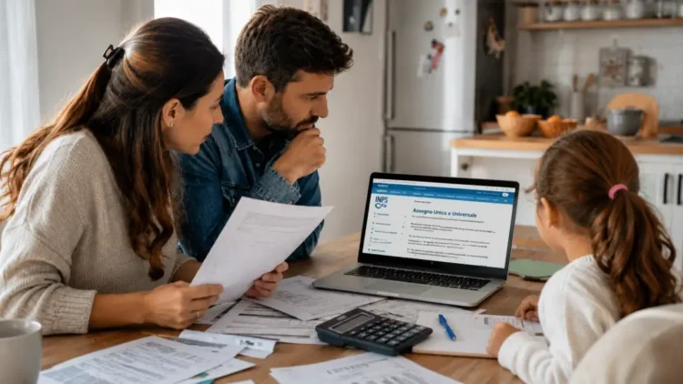 Famiglia consulta documenti e sito Inps per aggiornare l'Isee necessario all'Assegno unico