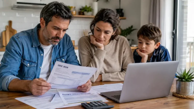Una famiglia consulta la documentazione per presentare la domanda dell'Assegno Unico 2026