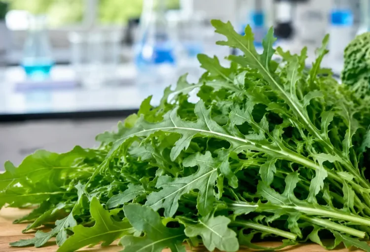 Mazzo di rucola fotografata in un contesto che richiama la ricerca sul metabolismo