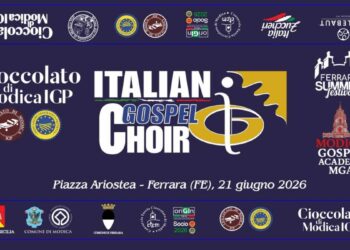 Grafica ufficiale del concerto Italian Gospel Choir a Ferrara con il Cioccolato di Modica IGP dedicato all’evento