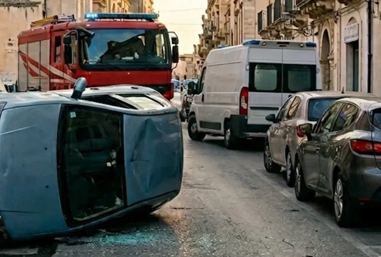 Vittoria, incidente stradale: auto si ribalta in via Alessandrello