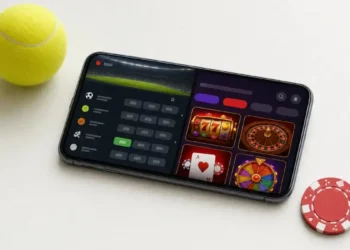 Smartphone con sezioni dedicate a sport e giochi digitali visualizzate nella stessa interfaccia