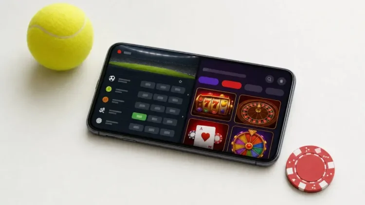 Smartphone con sezioni dedicate a sport e giochi digitali visualizzate nella stessa interfaccia