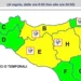 Mappa della Protezione civile con i livelli di allerta e le aree della Sicilia interessate da rovesci e temporali