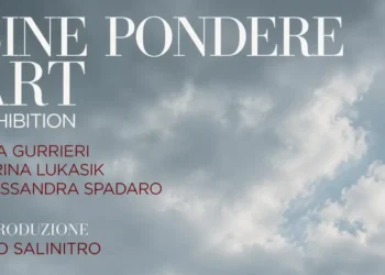 Locandina della mostra d'arte contemporanea "SINE PONDERE" in programma all'Auditorium San Vincenzo Ferreri di Ragusa.