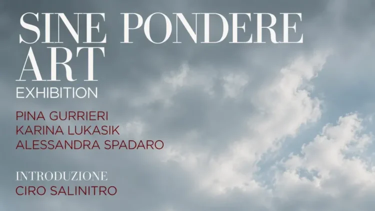 Locandina della mostra d'arte contemporanea "SINE PONDERE" in programma all'Auditorium San Vincenzo Ferreri di Ragusa.
