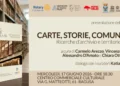 Copertina del volume Carte, Storie, Comunità con la locandina della presentazione in programma a Ragusa.