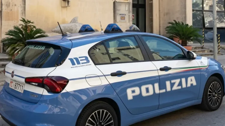 Volante della Polizia di Stato davanti alla Questura di Ragusa durante le attività di controllo sul territorio.