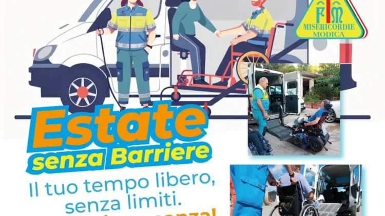 Volontari della Misericordia di Modica assistono persone con disabilità utilizzando un mezzo attrezzato per il trasporto