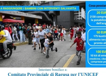 Persone in strada dopo il terremoto in Venezuela nell'immagine della campagna UNICEF per la raccolta fondi.