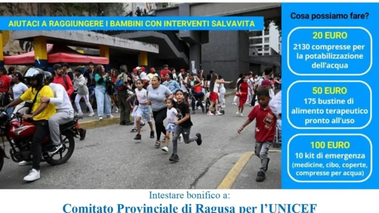 Persone in strada dopo il terremoto in Venezuela nell'immagine della campagna UNICEF per la raccolta fondi.