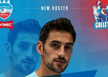 Alessandro Graziani, nuovo schiacciatore dell'Avimec Modica, nella grafica ufficiale della presentazione per la stagione 2026/2027
