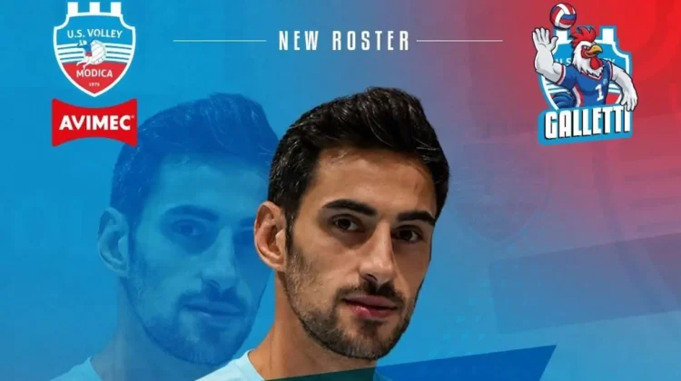 Alessandro Graziani, nuovo schiacciatore dell'Avimec Modica, nella grafica ufficiale della presentazione per la stagione 2026/2027