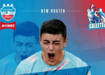 Grafica ufficiale dell'Avimec Modica che annuncia l'ingaggio di Leonardo Molesti, giovane opposto classe 2007, nuovo volto del roster biancazzurro