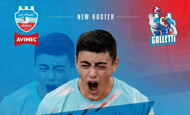 Grafica ufficiale dell'Avimec Modica che annuncia l'ingaggio di Leonardo Molesti, giovane opposto classe 2007, nuovo volto del roster biancazzurro