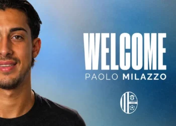 Grafica ufficiale del Modica Calcio che annuncia l'arrivo del difensore Paolo Milazzo con la scritta "Welcome Paolo Milazzo" e il logo del club