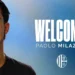 Grafica ufficiale del Modica Calcio che annuncia l'arrivo del difensore Paolo Milazzo con la scritta "Welcome Paolo Milazzo" e il logo del club