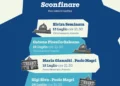 Locandina della seconda edizione di "Sconfinare – Voci oltre il confine", rassegna letteraria di Pozzallo con il calendario degli incontri in programma dal 13 luglio al 5 agosto tra Villa Comunale e Piazza Municipio
