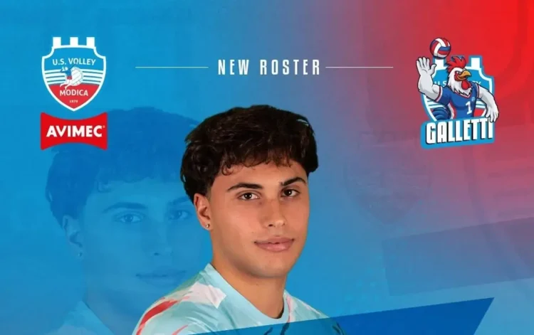 Biagio Pappalardo, libero dell'Avimec Modica, nel visual ufficiale che annuncia la conferma per la stagione 2026/2027 con la maglia dei Galletti.