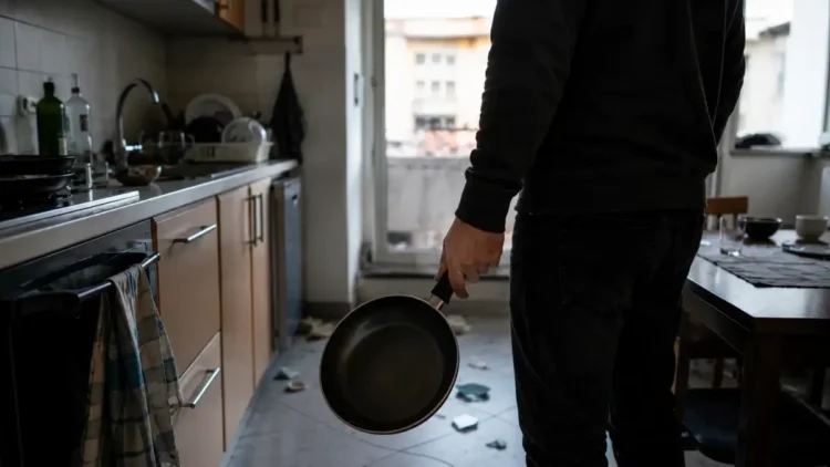 Lite tra coinquilini in una cucina di appartamento