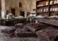 Tavolette di cioccolato di Modica artigianale su superficie in legno in una bottega storica iblea.