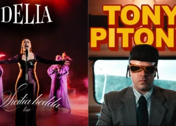 Locandina dei concerti a Ragusa: a sinistra Delia sul palco del Sicilia Bedda Tour, a destra il cantante Tony Pitony