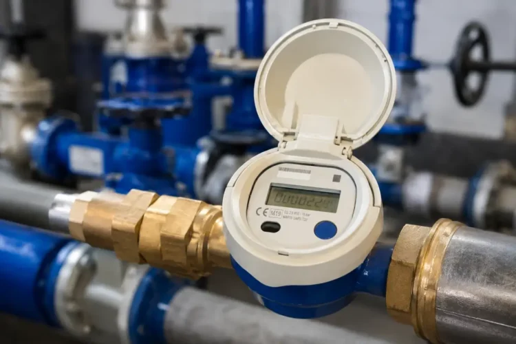 Contatore idrico digitale installato su una rete di distribuzione dell'acqua, simbolo degli interventi di telecontrollo e della modernizzazione delle infrastrutture idriche previsti nella provincia di Ragusa
