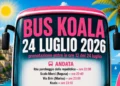 Locandina del Discobus Koala con le informazioni per la prenotazione del bus gratuito del 24 luglio 2026, gli orari di partenza da Ragusa Ibla, Scalo Merci e Marina di Ragusa e l'arrivo alla discoteca Koala