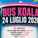 Locandina del Discobus Koala con le informazioni per la prenotazione del bus gratuito del 24 luglio 2026, gli orari di partenza da Ragusa Ibla, Scalo Merci e Marina di Ragusa e l'arrivo alla discoteca Koala