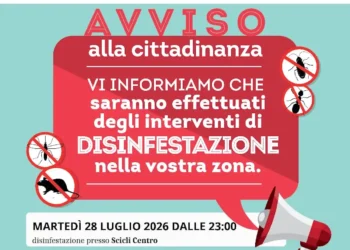 Avviso del Comune di Scicli sulla disinfestazione del 28 luglio 2026 nel centro storico con intervento previsto dalle ore 23.