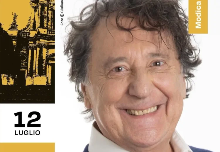 Ritratto di Enzo Iacchetti nella locandina dell'evento in programma a Modica il 12 luglio nell'ambito della rassegna Scenari 2026
