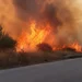Incendio di vegetazione lungo la statale 514 a Chiaramonte Gulfi con fiamme e fumo a ridosso della carreggiata.