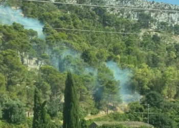 Fumo tra gli alberi della collina di Monserrato a Modica durante le operazioni di bonifica dell'incendio