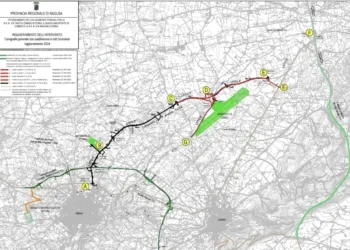 Mappa del progetto di potenziamento della viabilità tra la SS 115, l'aeroporto di Comiso e la SS 514 Ragusa-Catania con il tracciato dei lotti funzionali.