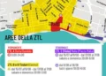 Mappa delle Zone a Traffico Limitato (ZTL) di Marina di Ragusa con le aree permanenti e stagionali evidenziate a colori, gli orari di attivazione e i principali varchi di accesso