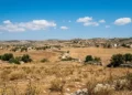 Paesaggio ibleo in estate con cielo azzurro e nuvole sparse