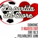 Locandina della Partita del Cuore con pallone da calcio e cuore rosso: domenica 2 agosto 2026, ore 18.30, Polivalente Jungi