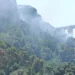 Fumo che si alza dalla pineta di Monserrato a Modica durante l'incendio boschivo, con il viadotto e alcuni edifici sullo sfondo
