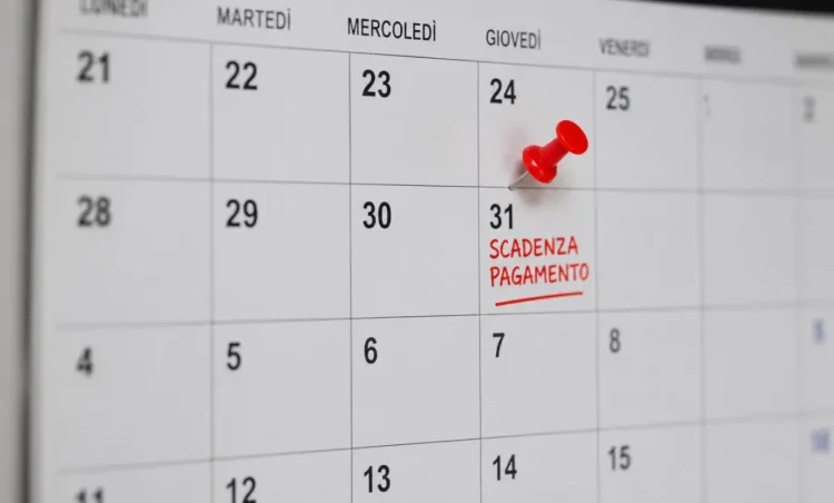 Calendario con il 31 luglio evidenziato e la scritta "Scadenza pagamento", immagine che rappresenta la scadenza della rottamazione delle cartelle e la tolleranza fino al 5 agosto