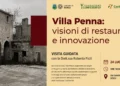 Locandina della visita guidata a Villa Penna di Scicli con fotografia del complesso storico e informazioni sull'evento.