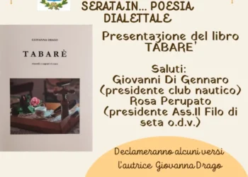 Locandina della presentazione del libro Tabarè di Giovanna Drago durante la serata di poesia dialettale al Club Nautico di Scoglitti.
