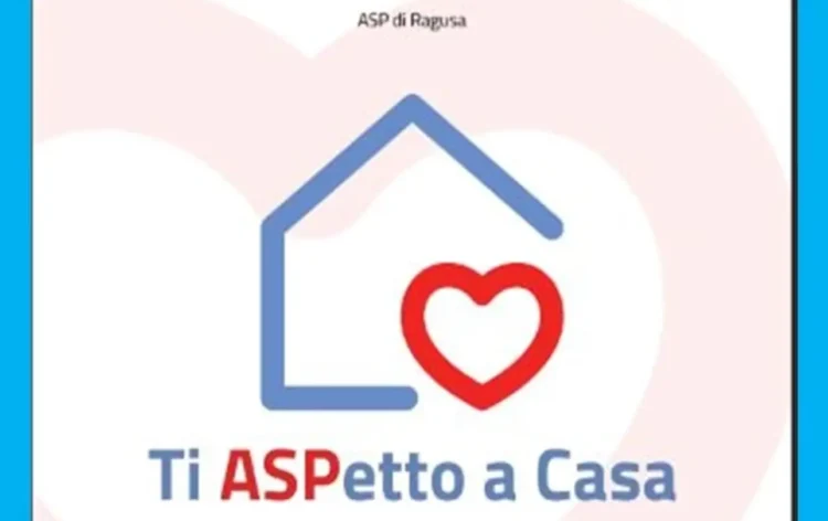 Logo del progetto "Ti ASPetto a Casa" dell'Asp di Ragusa con una casa stilizzata e un cuore rosso al centro