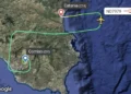 Tracciato radar del volo Neos NO7979 da Comiso a Catania su mappa satellitare della Sicilia orientale