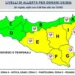 Mappa della Sicilia con livelli di allerta meteo del 3 agosto 2026: zone gialle al centro-est, verdi a nord-ovest