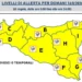 Mappa della Sicilia in allerta gialla con simboli di rovesci o temporali per il 16 agosto 2026