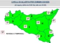 Carta delle allerte meteo della Protezione Civile siciliana per il 9 agosto 2026: livello verde su tutta l'isola con simboli di rovesci e temporali nelle zone interne