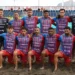 Rosa della We Beach Catania in posa sulla sabbia prima dei quarti di finale della Serie A Q8 di beach soccer a Scoglitti