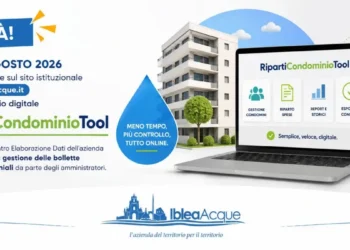 Grafica promozionale di Iblea Acque Spa per RipartiCondominioTool, servizio digitale per la ripartizione delle bollette idriche condominiali