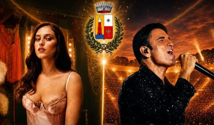 Locandina con la cantante Gaia e il cantante Sal Da Vinci, al centro lo stemma del Comune di Portopalo di Capo Passero